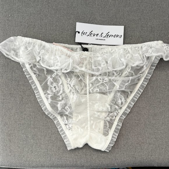For Love & Lemons Belle Cheeky Ruffle Panty XS White Sheer Stretch Lace VS - Picture 6 of 10